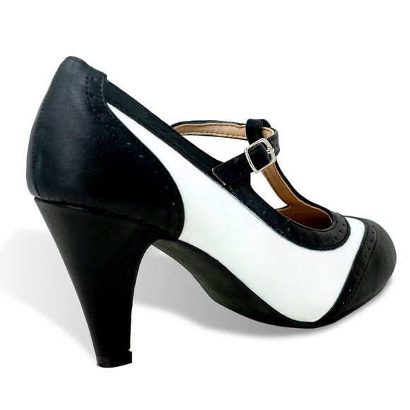 Chase & Chloe Mary Jane Oxford Pumps - Retro Round Toe Shoe with Ankle Strap - Picture 3 of 4